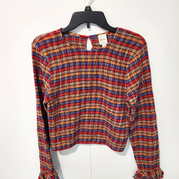 Maeve Tops - Anthropologie Maeve Smocked Stretch Long Sleeve Plaid Blouse- Medium